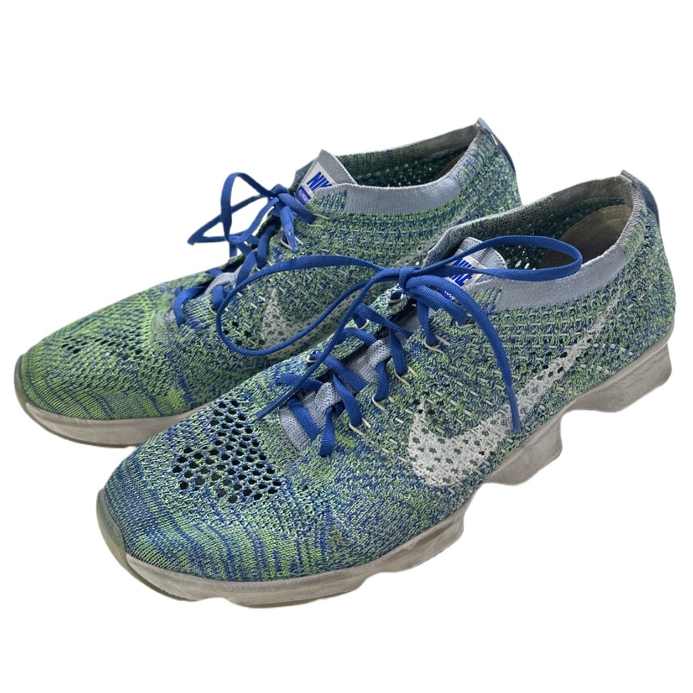 2015 NIKE women's green/blue flyknit agility zoom running shoes, 7 US.